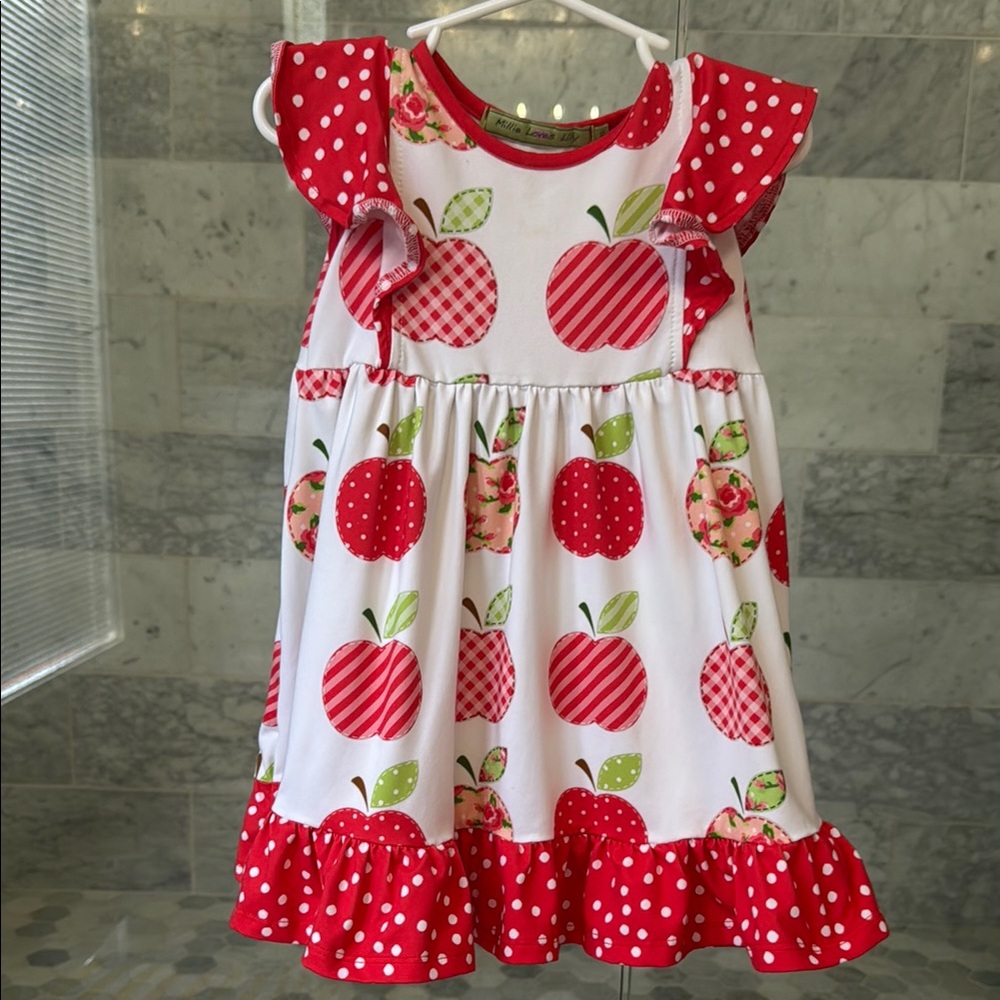 Millie Loves Lily Red and White Apple Print Kids Dress